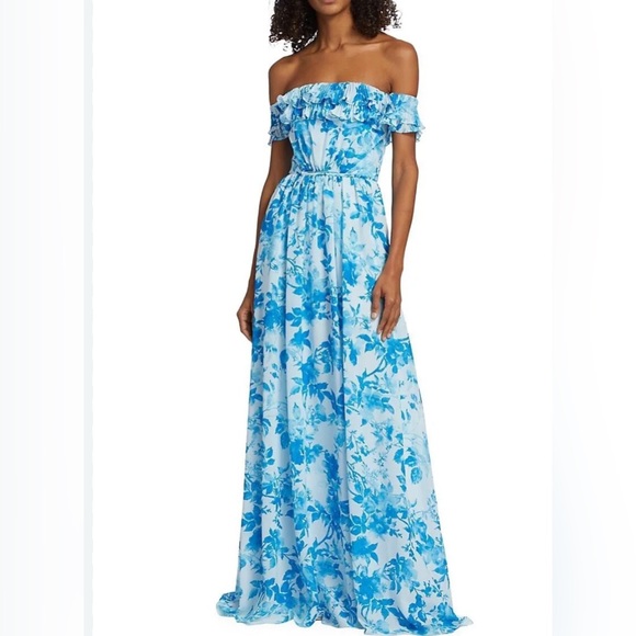 Monique Lhuillier Dresses & Skirts - Monique Lhuillier nwt off shoulder Blue Floral Maxi Dress Size 4   1409